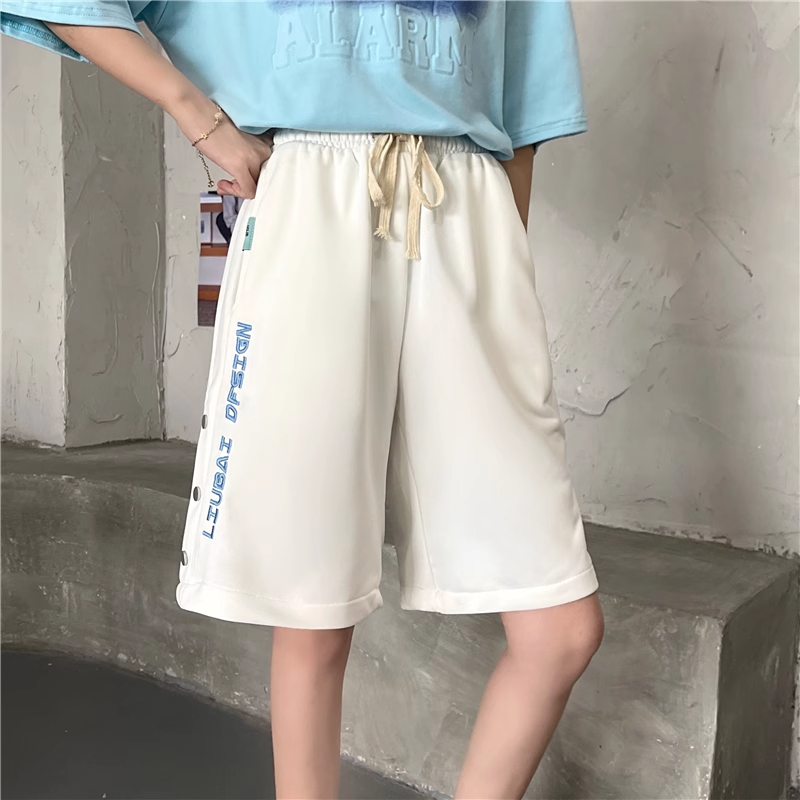 首發實拍65/35魚鱗夏季新款寬鬆休閒闊腿排扣五分褲女