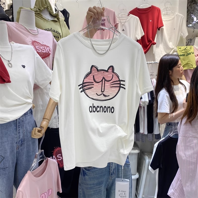 韓國東大門新款220克/精梳純棉後包領有縫邊S-XXXL夏裝短袖T恤女