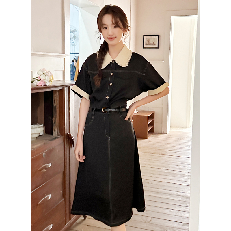 No less than 129 real shot 2024 French doll collar waist teaching job interview commuting dress
