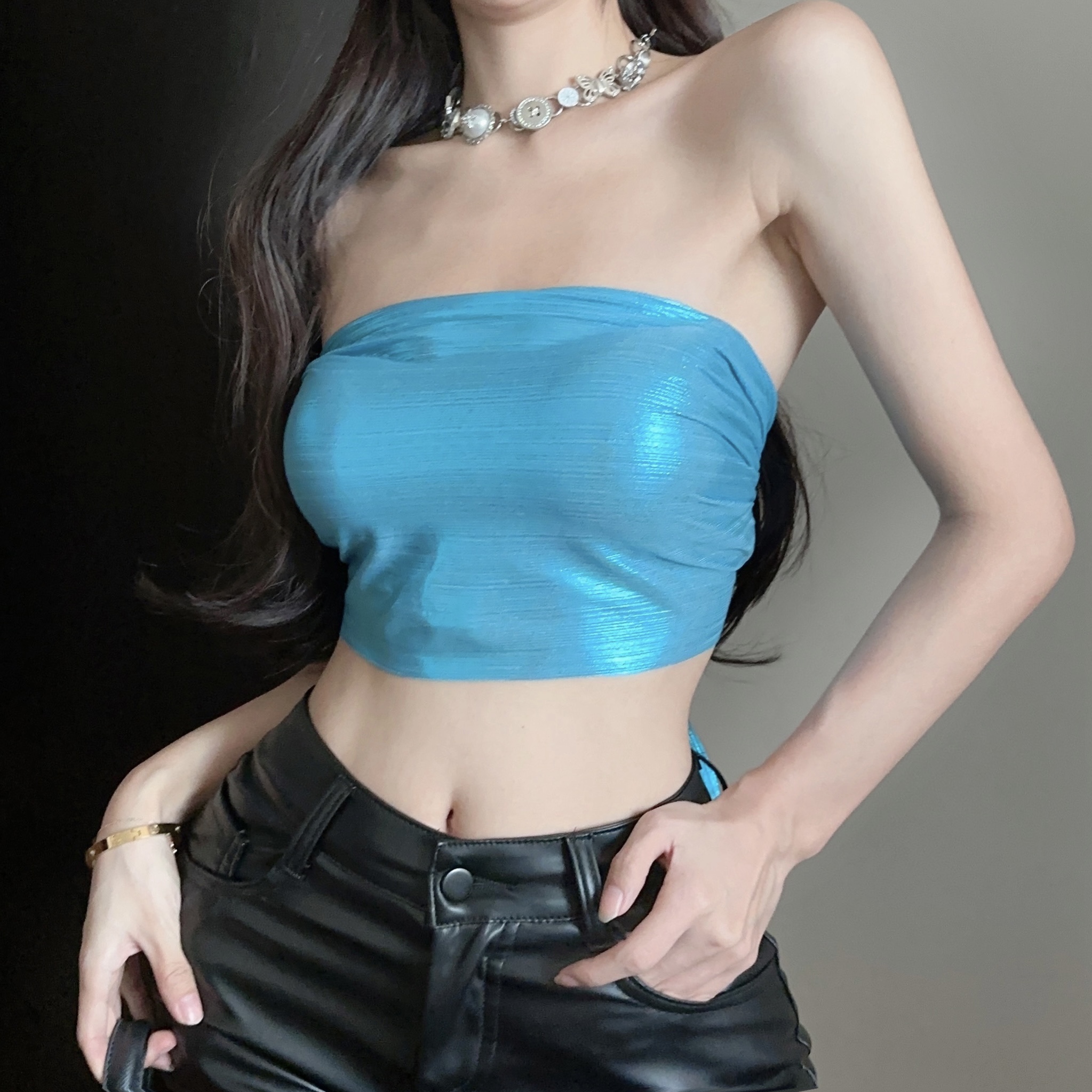 一片式吊帶背心女夏外穿獨特别致純欲辣妹性感一字肩短款抹胸上衣
