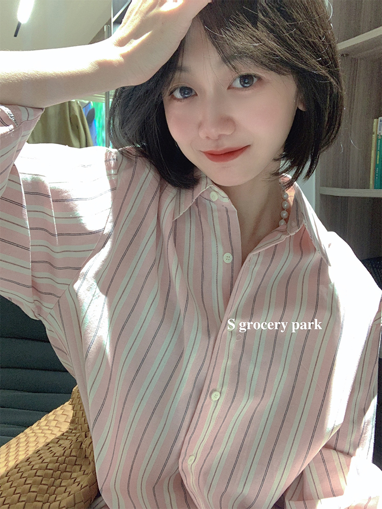 條紋襯衫2024早春高級感女士襯衣上衣設計感小眾外套法式小衫春裝