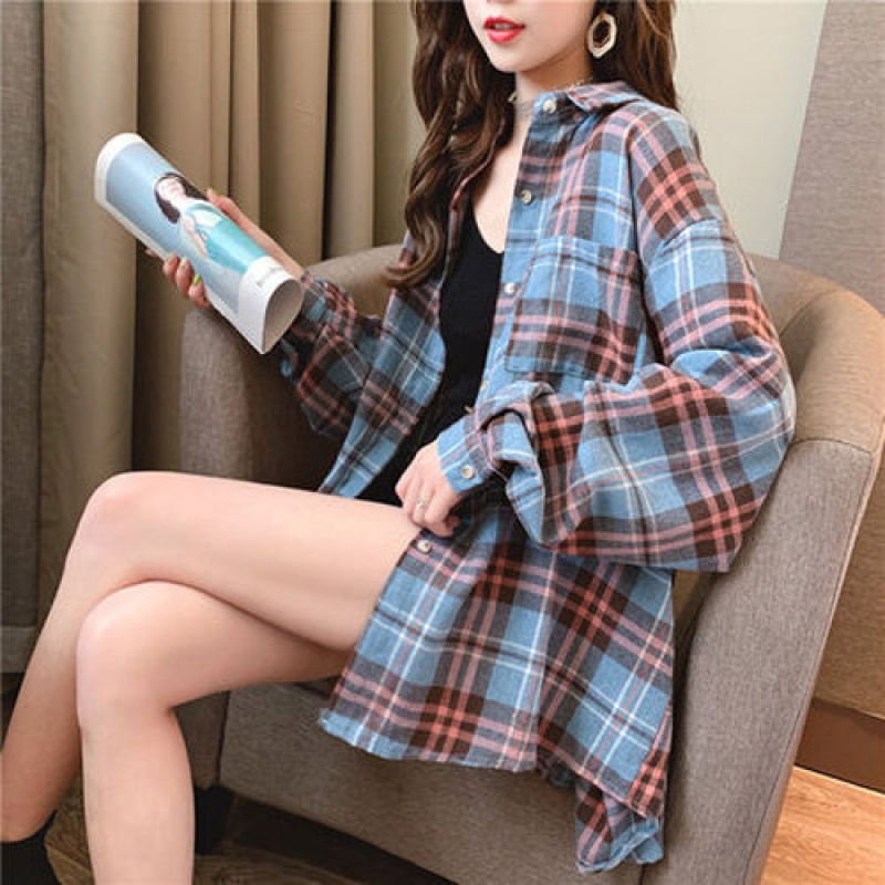 格子襯衫女設計感小眾長袖2024春季新款韓版復古港味冷淡風襯衣