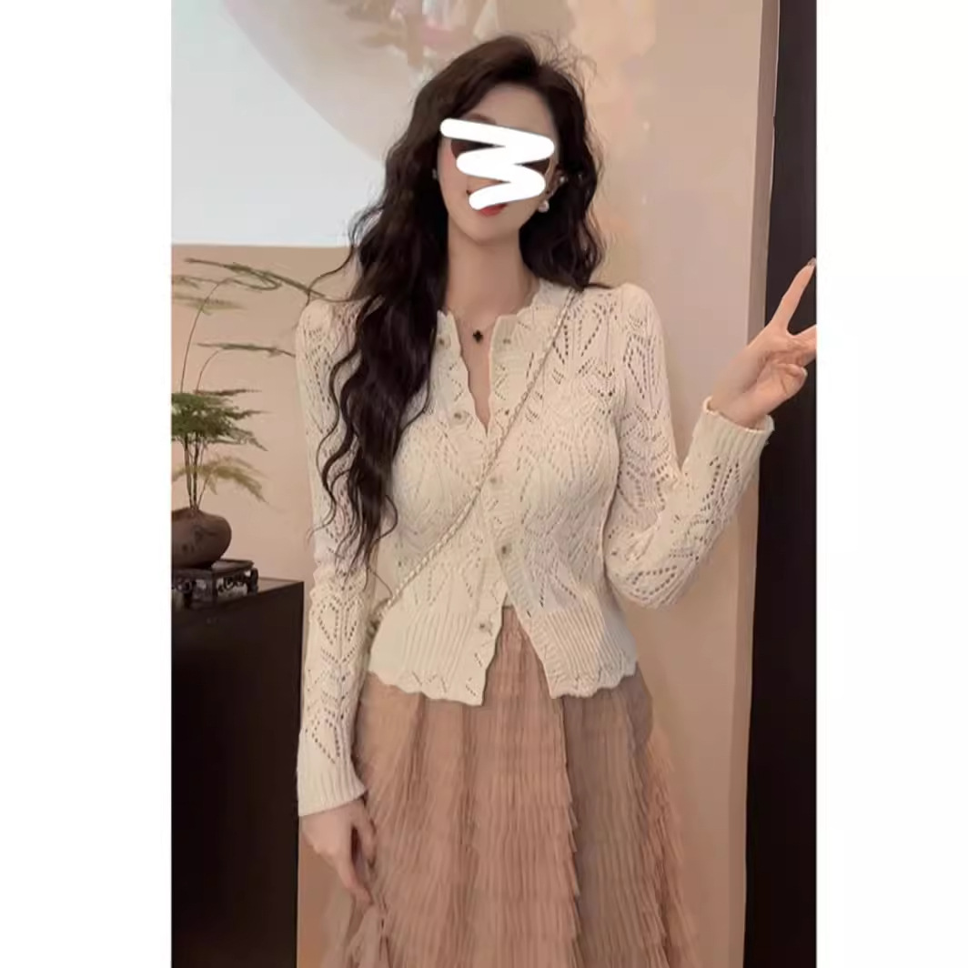 鏤空防曬罩衫女披肩夏季搭配吊帶裙子外搭短款針織開衫薄款小外套