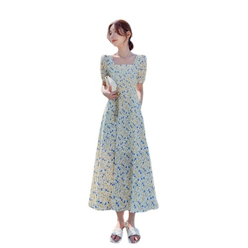 Floral dress summer 2024 new summer style retro gentle style slim waist chiffon mid-length skirt over the knee dress