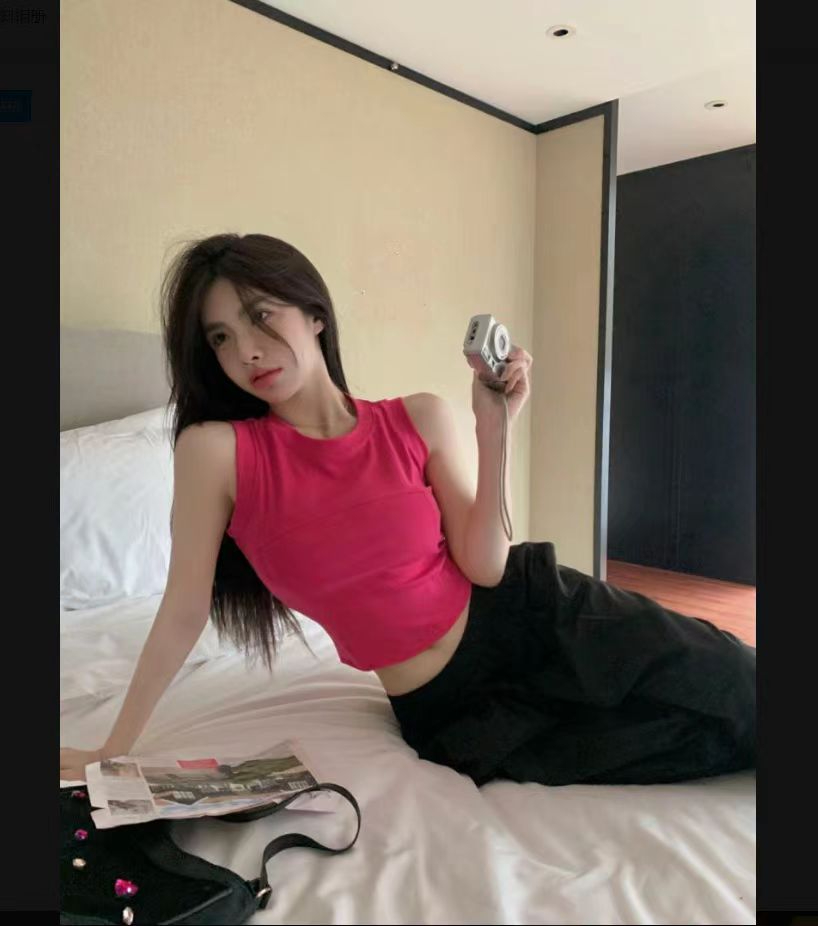 260隨心裁玫紅色辣妹甜辣吊帶背心女短款修身短袖