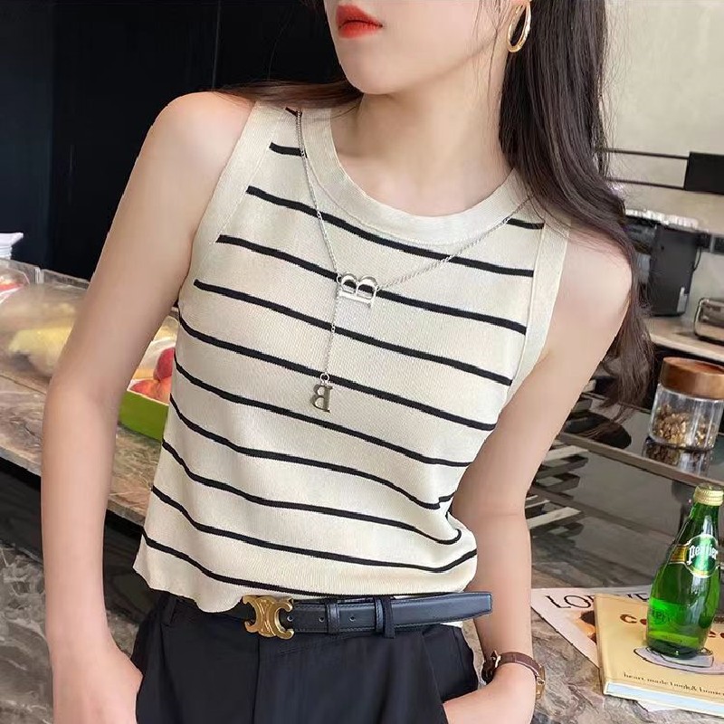 純欲辣妹風高腰露臍短款條紋背心女夏季新款修身內搭無袖