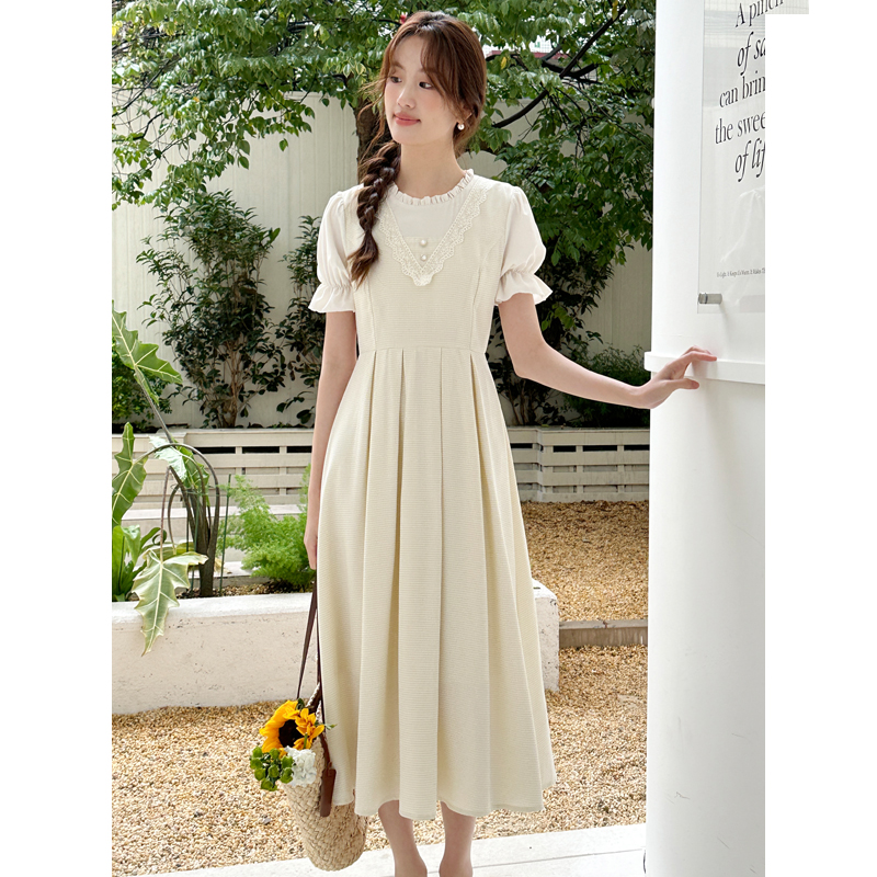No less than 129 real shot 2024 French style retro waist mid-length dress