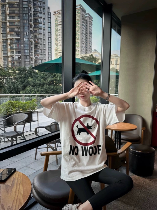 新款男女時尚禁止狗叫印花超火痞帥短袖休閒趣味T恤美式上衣