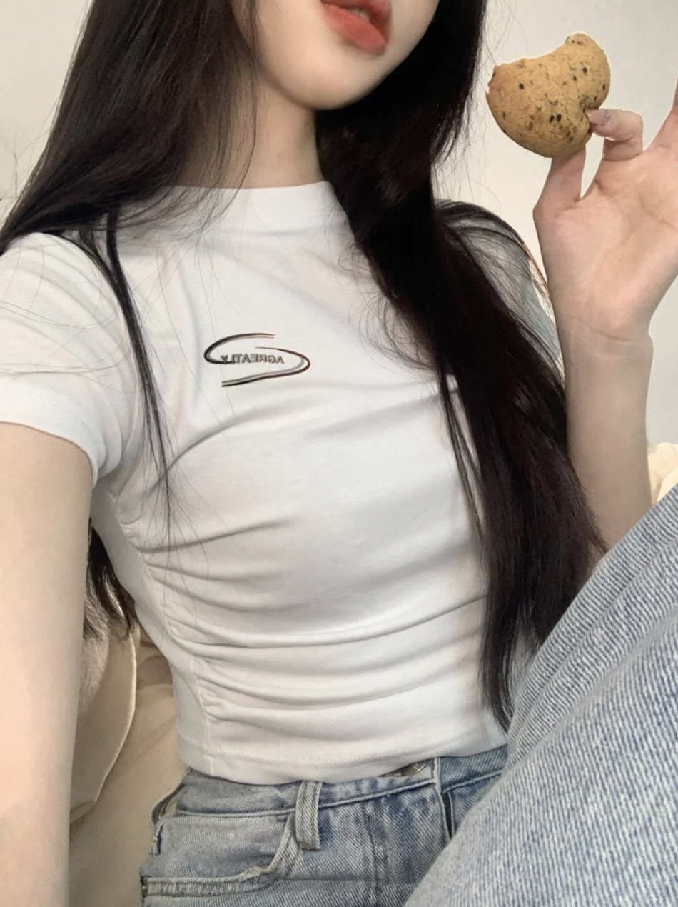 高品質/莫代爾棉/辣妹圓領短款露臍白色T恤女夏季打底衫短袖上衣