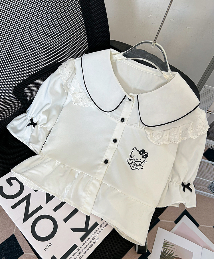實拍2024年春夏日系甜美白襯衫修身學院風少女百搭學生款