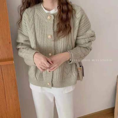MISS毛衣女寬鬆外穿秋冬2024新款復古日系溫柔慵懶風加厚針織開衫