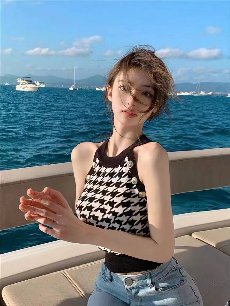 小眾外穿法式掛脖小背心修身內搭吊帶上衣無袖外穿設計感女