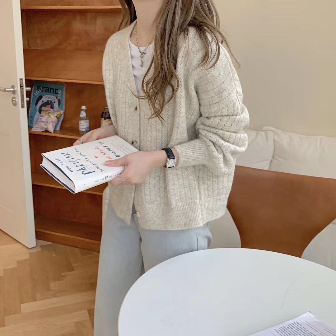 2024秋季新款寬鬆復古百搭針織開衫女慵懶風溫柔短款毛衣外套外穿