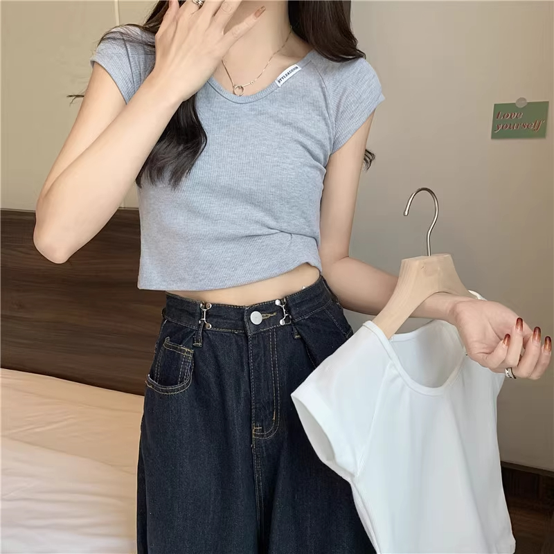 實拍6535棉小個子短袖t恤女v領修身上衣