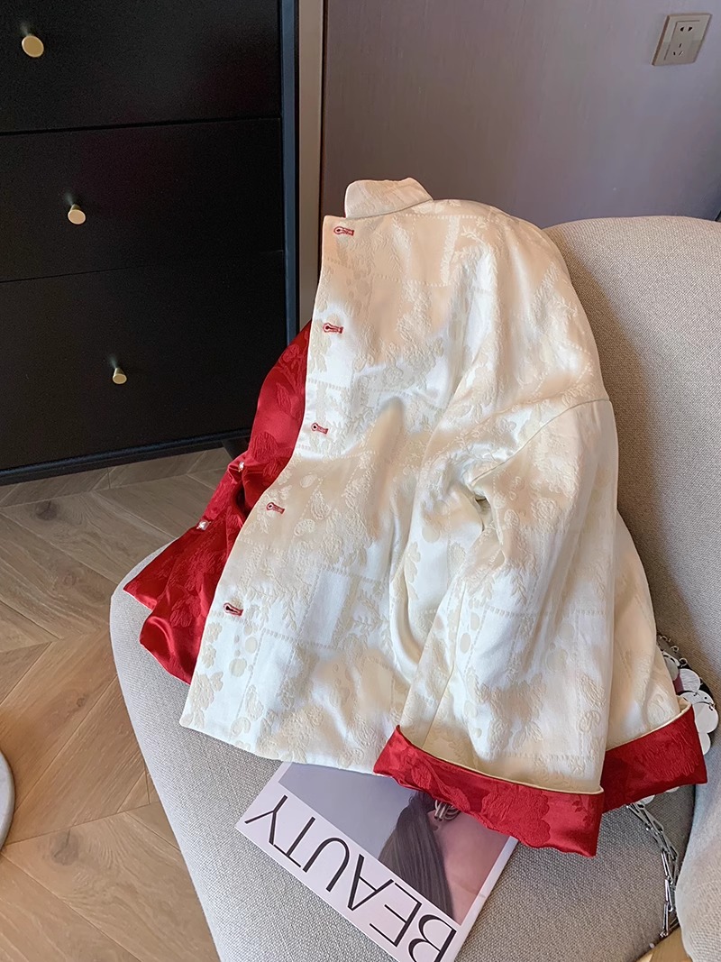 新中式撞色提花緞面立領棉服外套年秋冬國風氣質保暖夾棉棉衣
