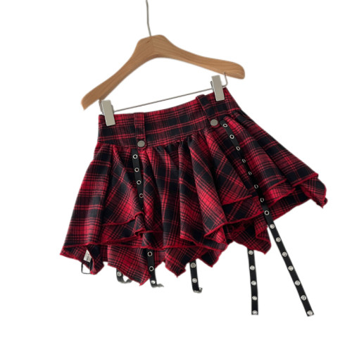 Red plaid skirt for women spring and autumn 2024 new high-waisted A-line skirt hot girl short skirt pleated skirt spring and summer