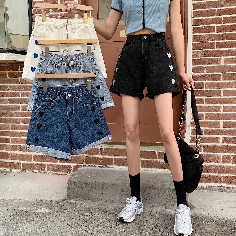 2024夏季新款簡約小個子高腰a字卷邊寬鬆闊腿熱褲MM牛仔短褲女
