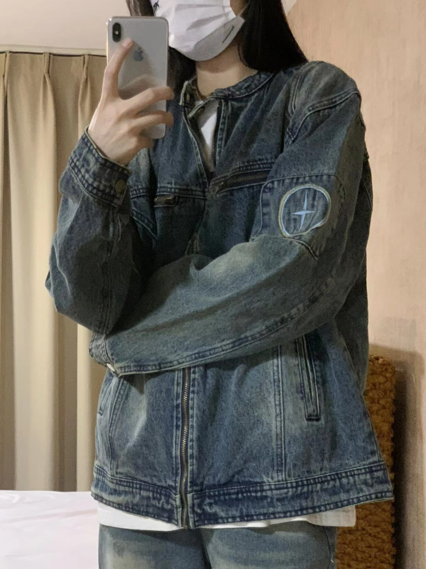 美式重磅質感水洗做舊設計感牛仔上衣寬鬆高街百搭休閒外套女