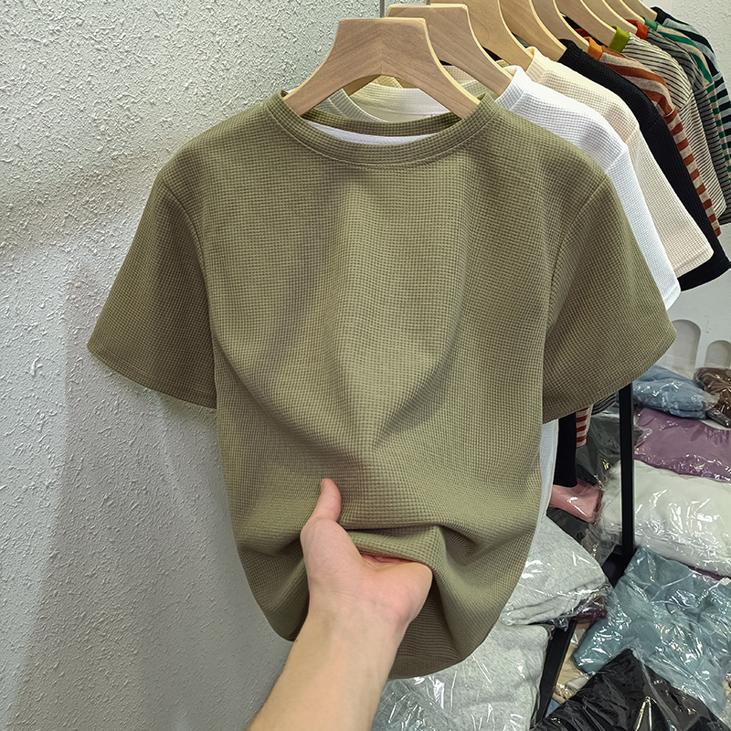 實拍6535棉華夫格寬鬆短袖上衣女