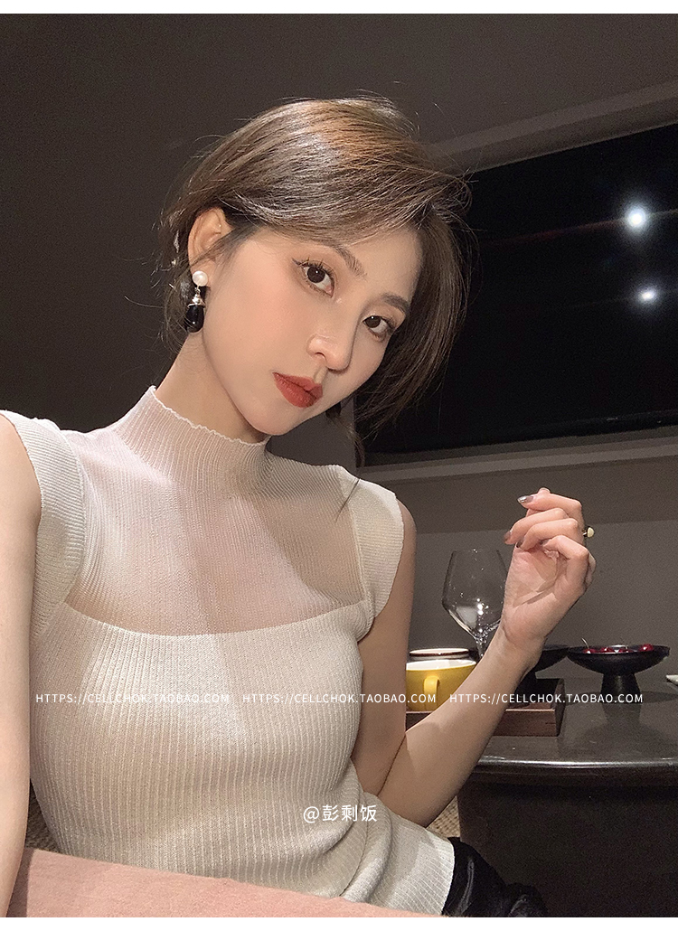 韓國法式無袖拼接針織衫女夏季新款高級感別致小眾上衣