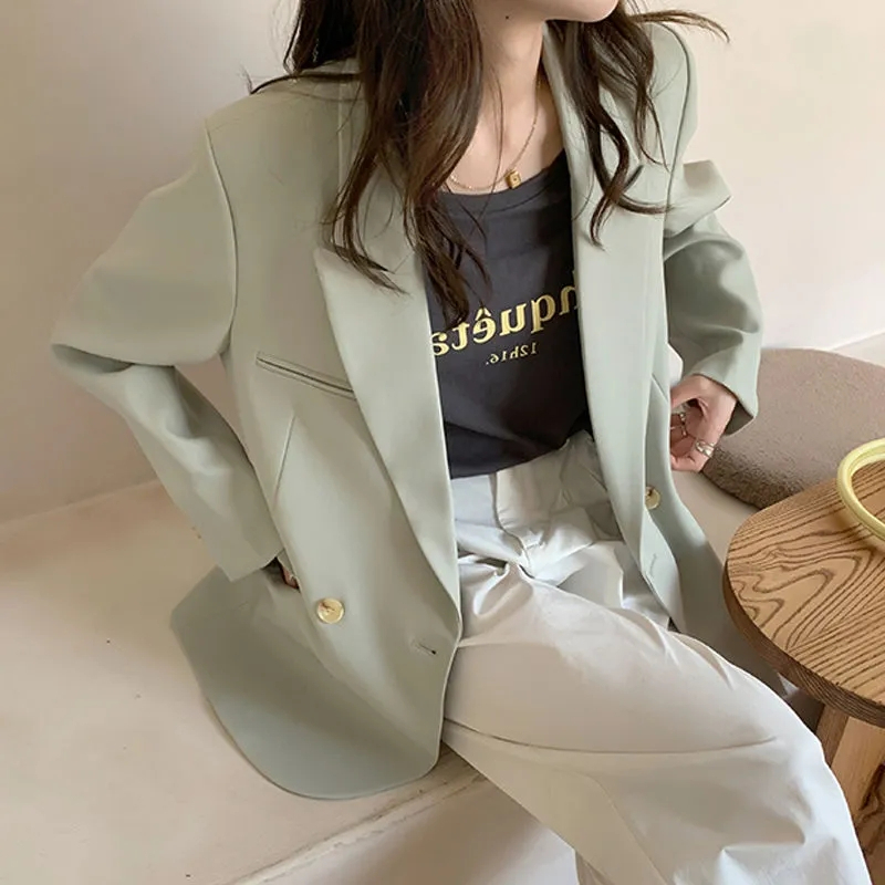 寬鬆休閒薄荷綠西裝外套女春秋2024年新款高級感咖色西服炸街上衣
