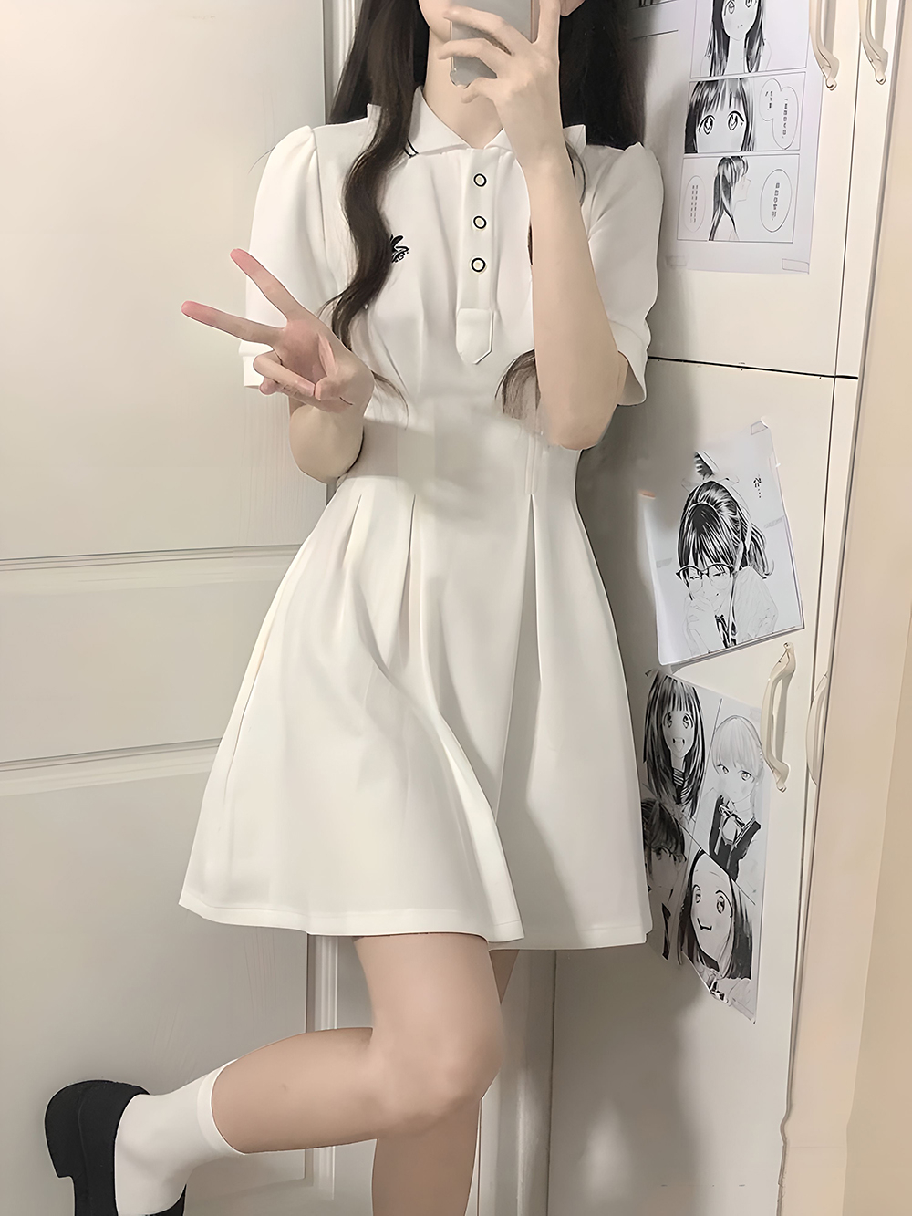 Twisted Silk | New POLO Collar Contrast Color Dress Embroidery Casual and Versatile College Style Slim Mid-Length Skirt for Women