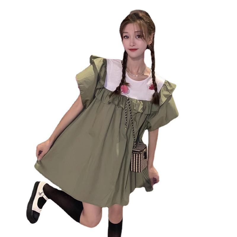 學院風女夏季新款設計感小個子寬鬆洋氣減齡娃娃短袖裙子