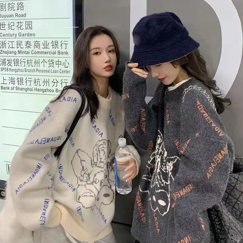 INSANE LASIA同款天使滿印毛衣復古慵懶潮牌套頭男女針織衫