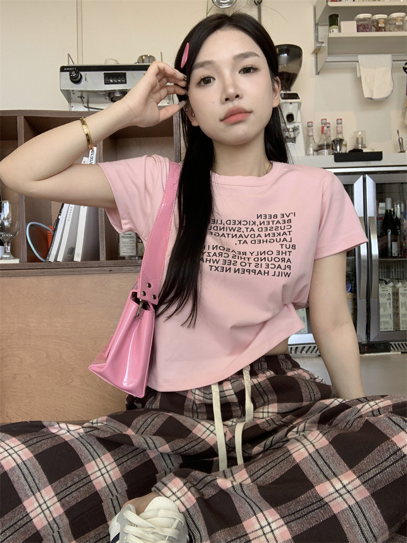 美式復古中長款短袖T恤女夏季2024新款慵懶休閒寬鬆百搭印花上衣