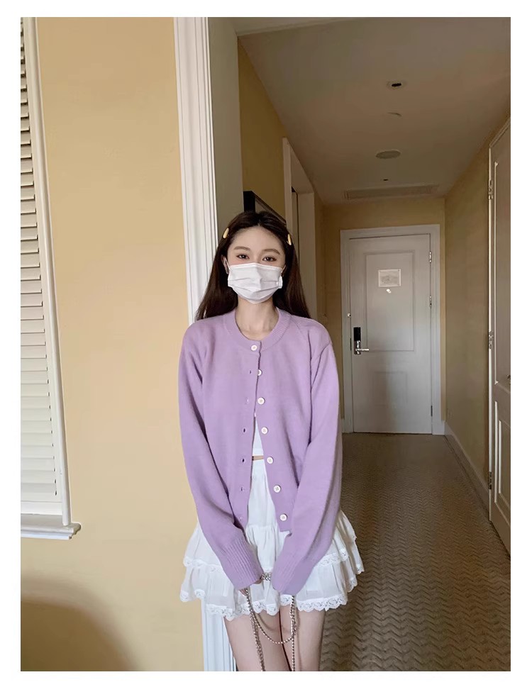 溫柔風長袖針織衫毛衣女春季小個子開衫外套軟糯短款寬鬆顯瘦上衣