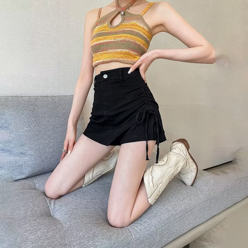 實拍-大碼胖MM顯瘦百搭不規則網紅辣妹緊身牛仔短裙女夏高腰彈力