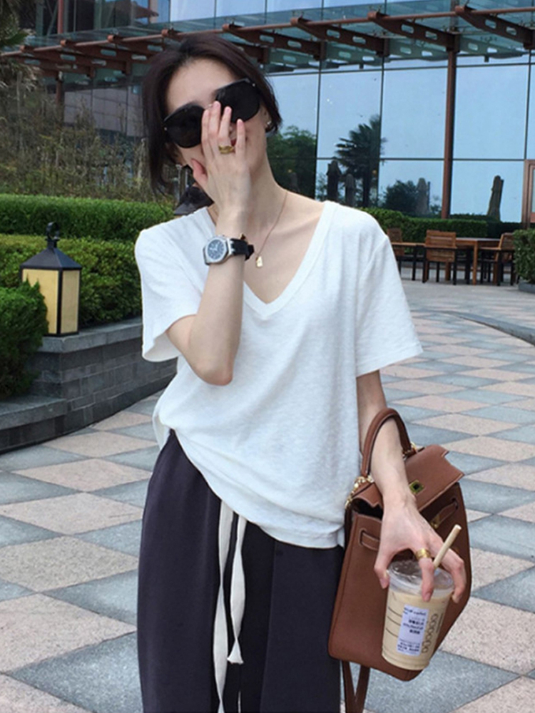 夏裝2024年新款正肩白色短袖t恤女夏季百搭冷淡系高級感短款上衣