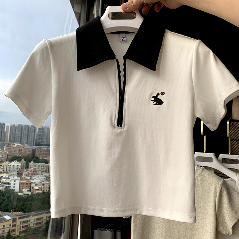 棉後包條200克精梳緊密 新款短袖t恤女刺繡POLO領 天貓質量