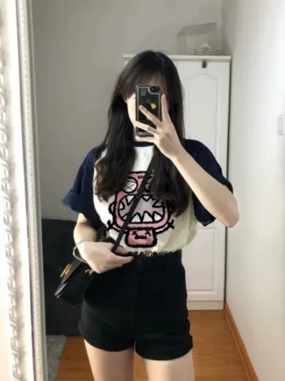 220克100%棉高緊密塞洛紡韓版辣妹插肩袖女T恤寬鬆ins純棉