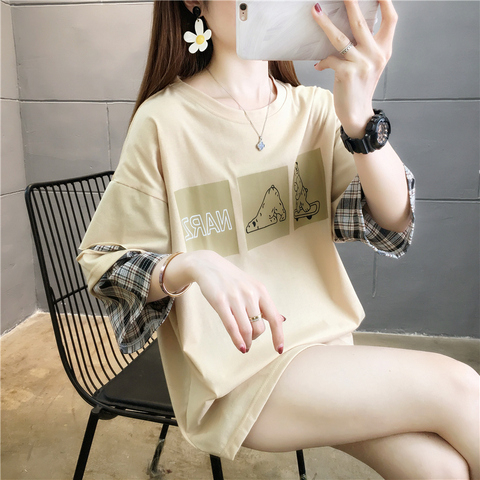 首發實拍6535棉包領好質量閨蜜裝排球服假兩件短袖T恤女