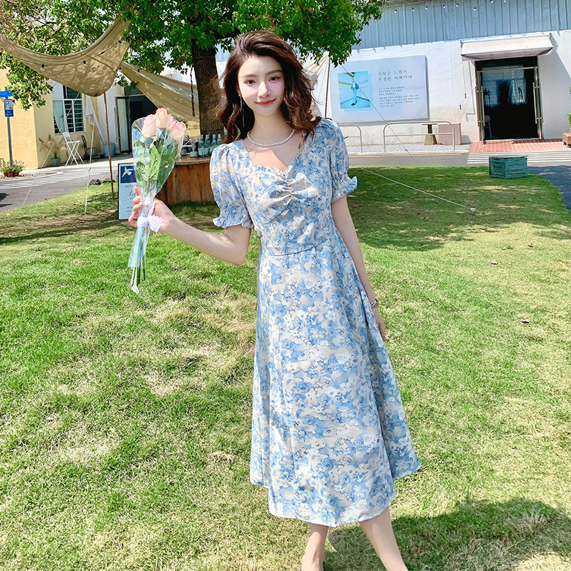 小個子連衣衣裙法式港味英倫法式連衣裙連衣裙開叉夏裝碎花辣媽