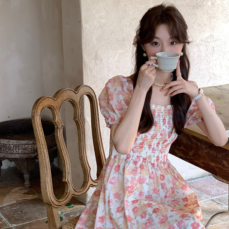 女裝夏新款款寬鬆時尚英倫風碎花減齡雪紡設計感懷孕孕婦裙連衣裙