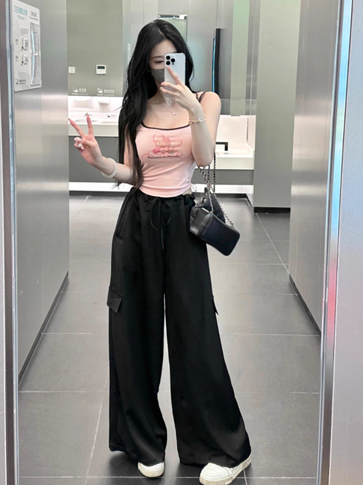 天貓質量印花吊帶背心女夏季新款設計感修身短款無袖上衣女