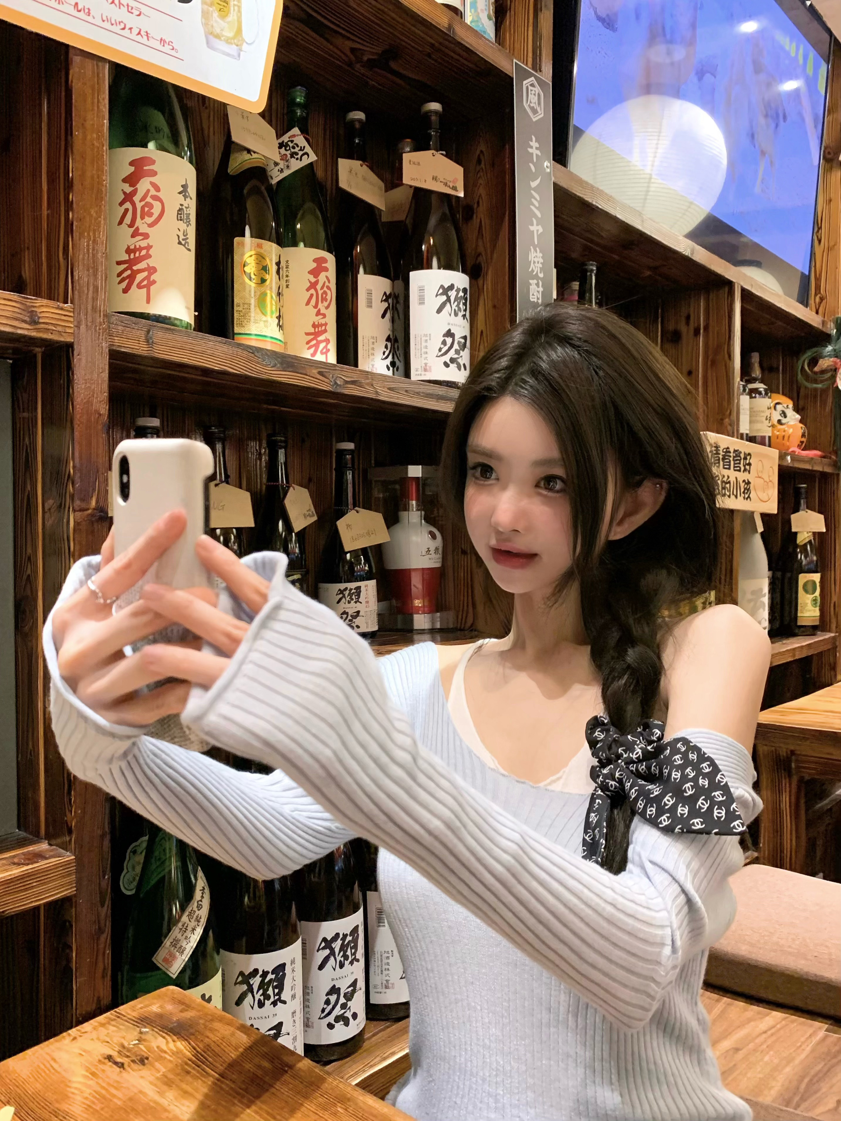 假兩件露肩長袖針織打底衫女春季純欲風辣妹拼接套頭修身顯瘦上衣