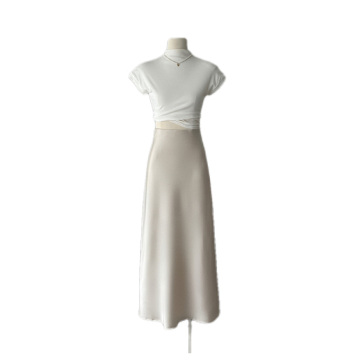 2024 early spring new style relaxed satin fishtail skirt high waist elastic skirt A-line long skirt for women