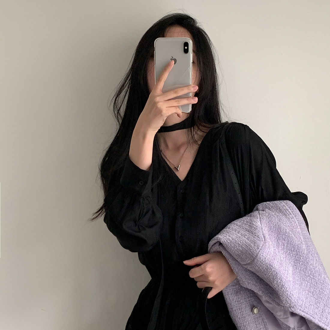韓國chic法式優雅氣質V領飄帶褶皺休閒百搭泡泡袖襯衫上衣