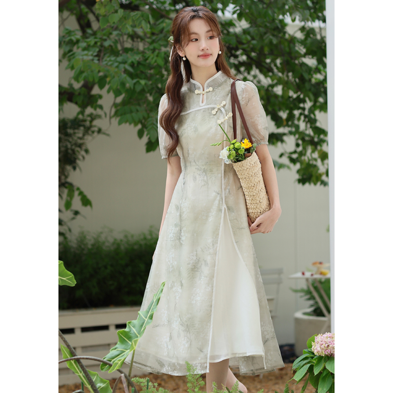 Not less than 137 Real shot of 2024 new Chinese style improved cheongsam style printed dress
