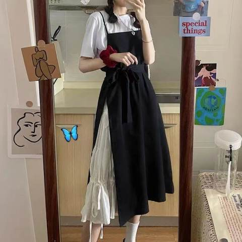 背帶裙子少女夏裝2024年新款初中高中學生甜美吊帶長裙連衣裙套裝