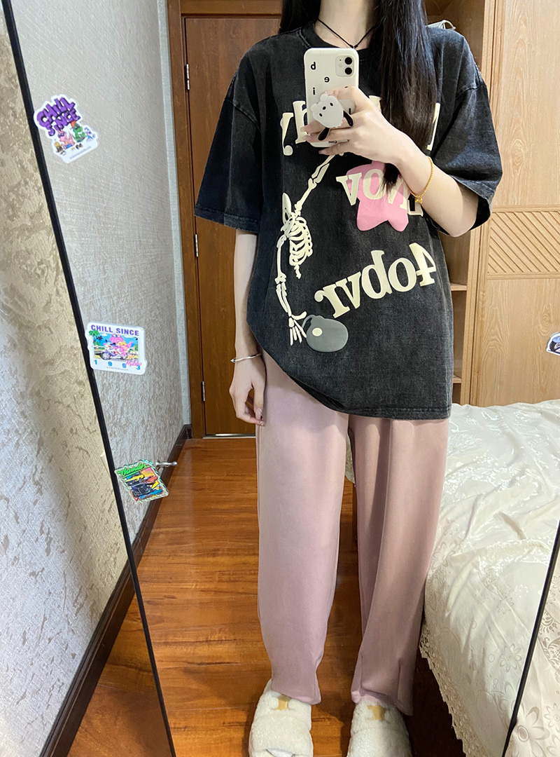 灰色設計感寬鬆氣質短袖內搭t恤女春季小個子修身顯瘦中長款上衣