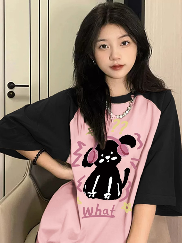 220g插肩袖100%棉 撞色拼色空白版短袖T恤女純棉M-3XL