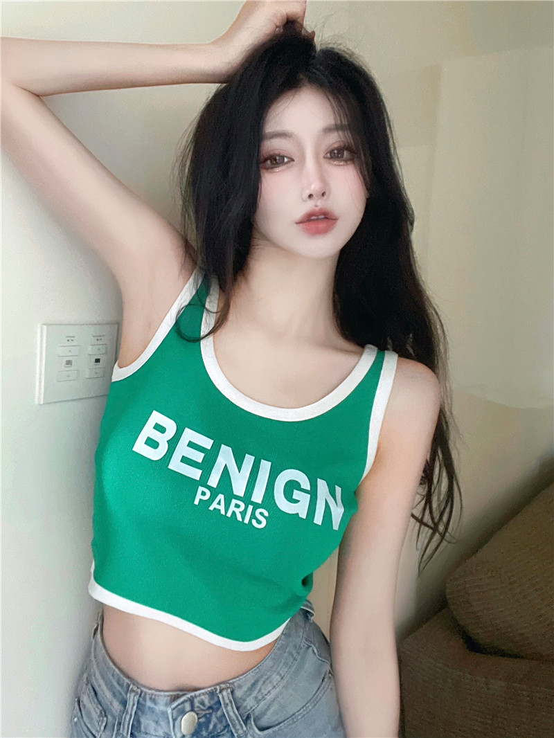 純欲甜辣妹短款印花吊帶背心女夏內搭外穿別致無袖上衣設計感小眾