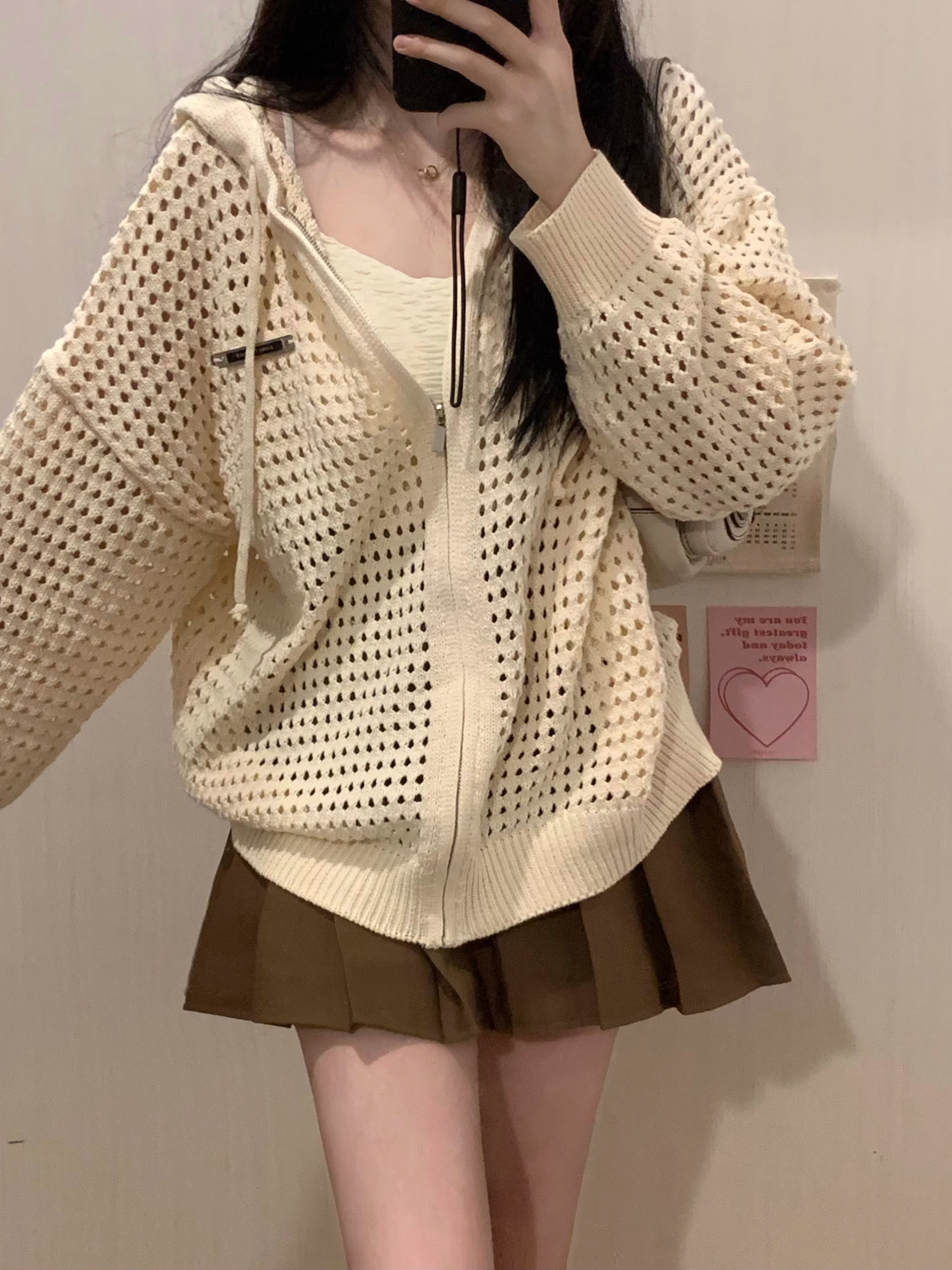 JIANYINZ設計感高級鏤空連帽開衫衛衣男女寬鬆ins慵懶風小眾外套