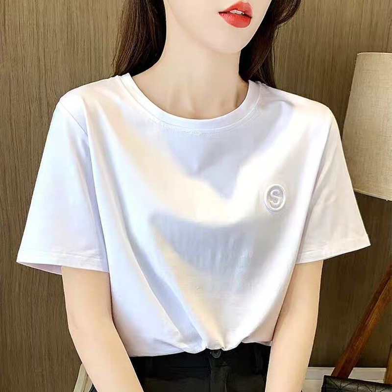 2024年新款白色短袖t恤女寬鬆圓領打底衫女內搭半袖學生上衣ins潮