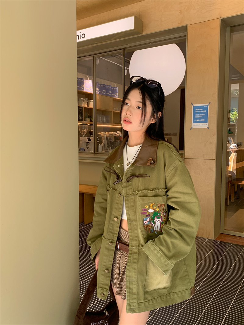 實拍~美式復古高街牛仔外套潮牌ins春秋寬鬆休閒工裝夾克上衣