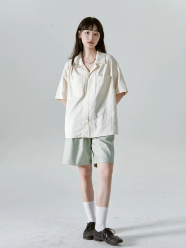 原版做工 复古日系短袖衬衫女夏季宽松ins设计感小众休闲学院风
